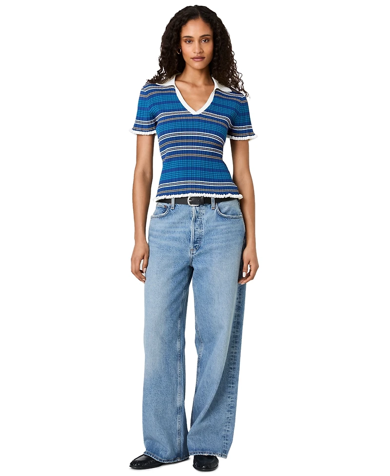 French Connection Women's Crinkle Knit Multi Strip Top