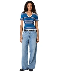 French Connection Women's Crinkle Knit Multi Strip Top