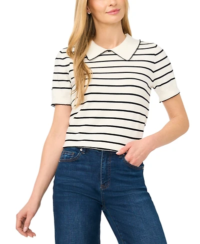 CeCe Women's Striped Short-Sleeve Sweater