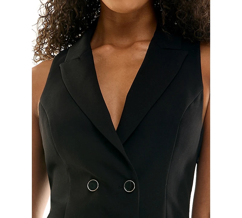 Seni & Cade Juniors' Sleeveless Belted Double Breasted Jacket Dress
