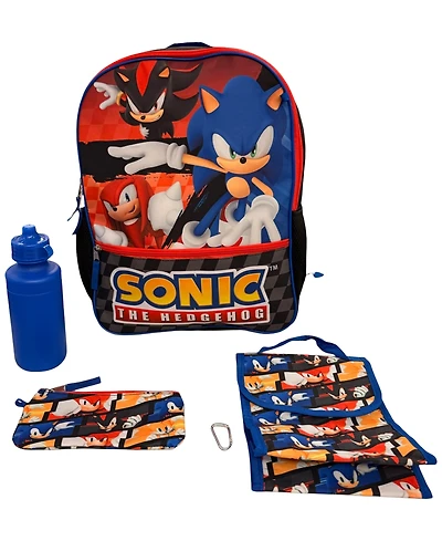 Accessory Innovations Boys' and Girls' Sonic Backpack, Lunch Bag, Water Bottle, Zip Case and Carabiner, 5-Piece Set