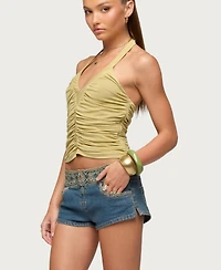 Edikted Women's Jackey Ruched V Neck Halter Top