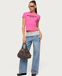 Edikted Women's Lacey Foldover Low Rise Baggy Jeans