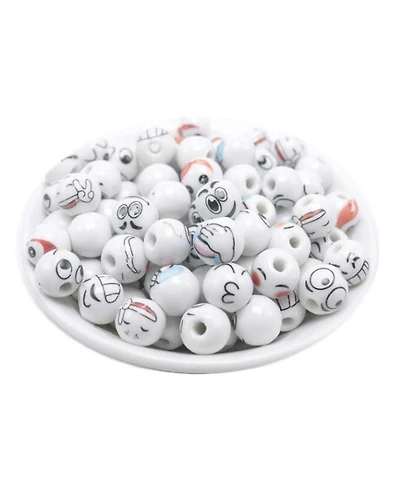 Sevorley 50Pcs White 12mm Ceramic Expression-Face Loose Beads for Diy Jewelry