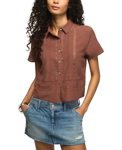 Lucky Brand Women's Lace Trimmed Button Front Camp Shirt