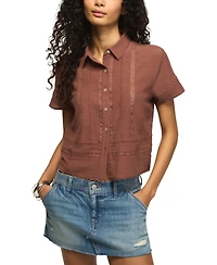 Lucky Brand Women's Lace Trimmed Button Front Camp Shirt
