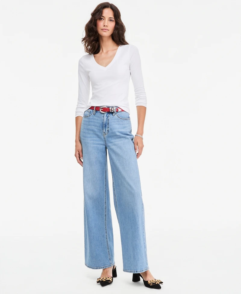 On 34th Women's Cropped V-Neck Meet & Greet Long-Sleeve T-Shirt, Macy's Exclusive
