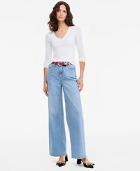On 34th Women's Cropped V-Neck Meet & Greet Long-Sleeve T-Shirt, Macy's Exclusive