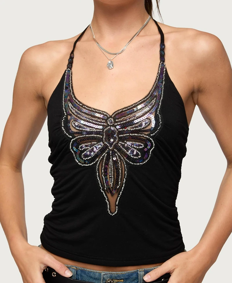 Edikted Women's Butterfly Bead and Sequin Halter Top