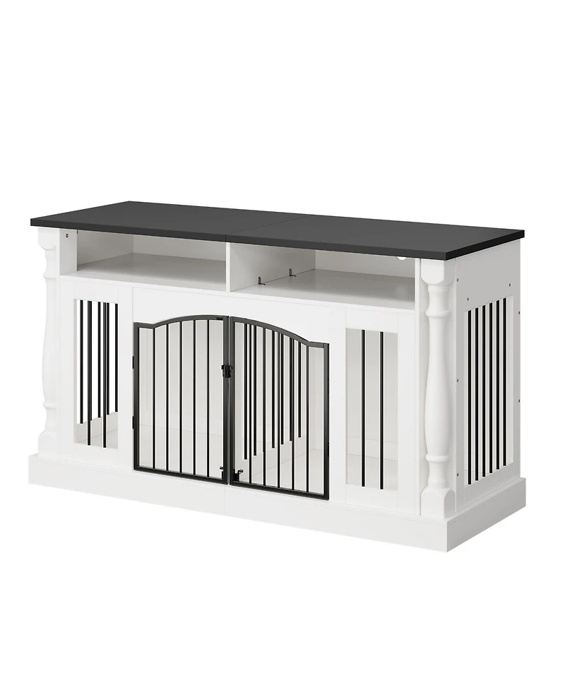 63" Large Dog Crate for 2 Dogs, Roman Column Kennel with Open Storage for Small Medium Dogs, Dog Cage Table Tv Stand, Dog Kennel Entertainment Center