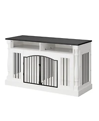 63" Large Dog Crate for 2 Dogs, Roman Column Kennel with Open Storage for Small Medium Dogs, Dog Cage Table Tv Stand, Dog Kennel Entertainment Center