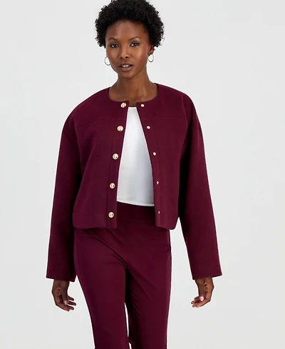I.n.c. International Concepts Petite Lined Round-Neck Poly-Wool Blend Snap-Front Jacket, Macy's Exclusive
