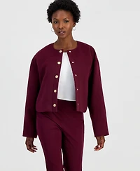 I.n.c. International Concepts Petite Lined Round-Neck Poly-Wool Blend Snap-Front Jacket, Macy's Exclusive