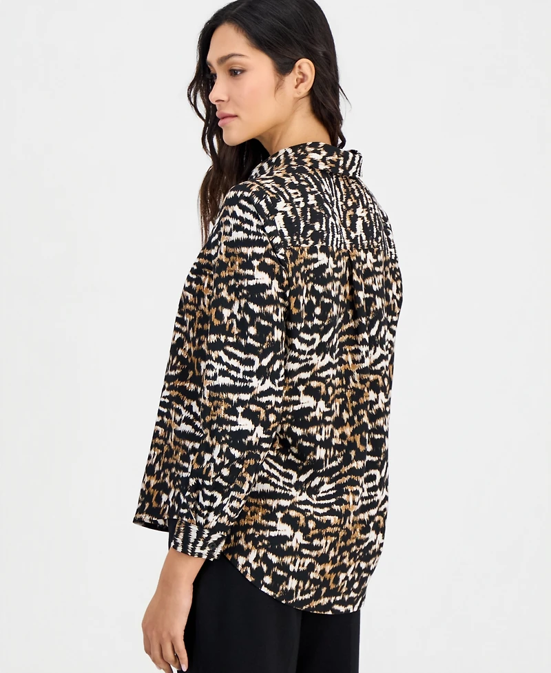 Anne Klein Essentials Petite Printed Button-Front Blouse