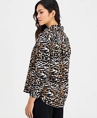 Anne Klein Essentials Petite Printed Button-Front Blouse