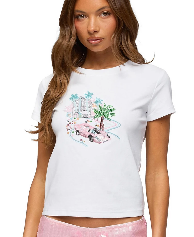 Edikted Women's City Angel Beaded Baby T Shirt