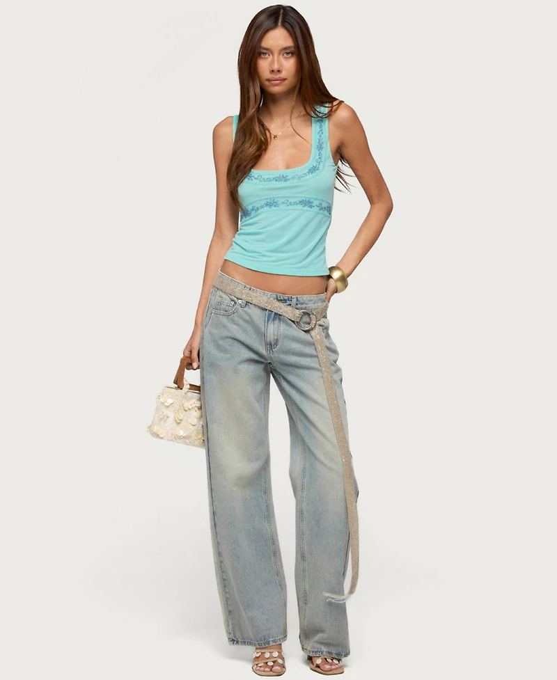 Edikted Women's Isiadora Beaded Scoop Neck Tank Top