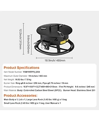 Cozito Propane Fire Pit, 19 in Portable Gas Fire Pit with Cover and Lava Rocks