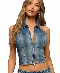 Edikted Women's Gaya Backless Zip Up Denim Top