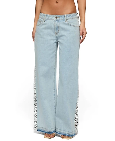 Edikted Women's Crochet Panel Low Rise Wide Leg Jeans