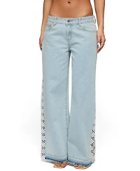 Edikted Women's Crochet Panel Low Rise Wide Leg Jeans