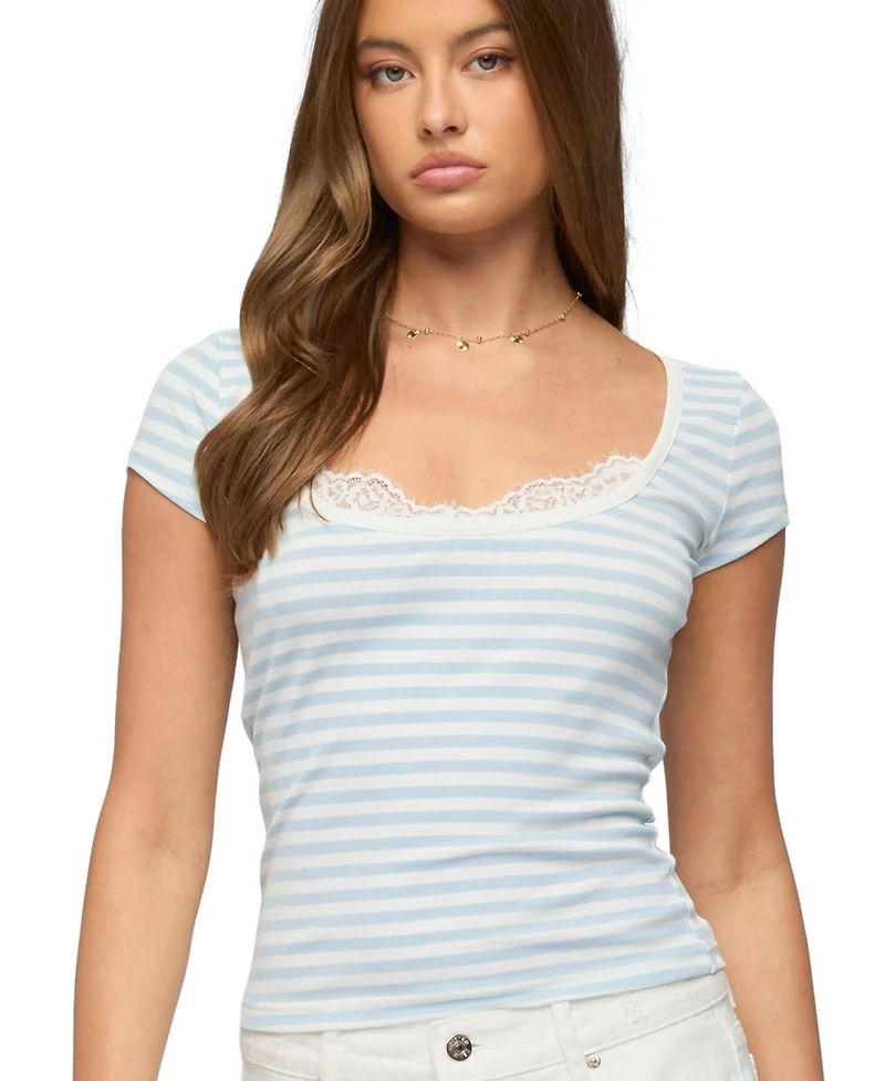 Edikted Women's Layered Lacey Striped T Shirt