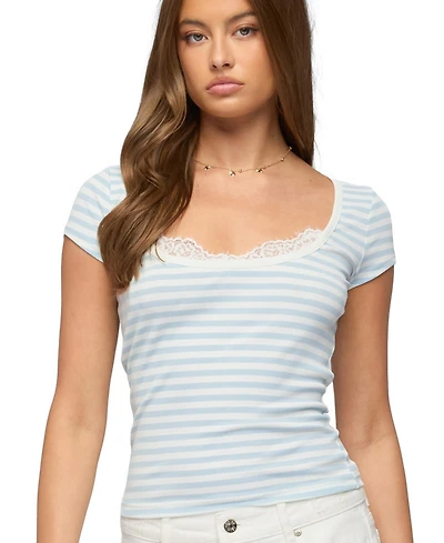 Edikted Women's Layered Lacey Striped T Shirt