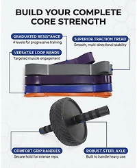 Sevorley Full Body and Core Strength Bundle with Resistance Bands and Ab Wheel