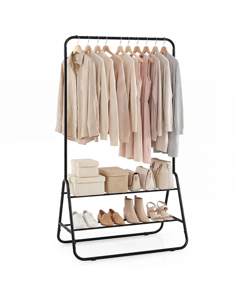 Costway Heavy Duty Clothes Rack Metal Garment with Hanging Rod and Storage Shelves