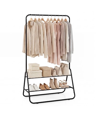 Costway Heavy Duty Clothes Rack Metal Garment with Hanging Rod and Storage Shelves
