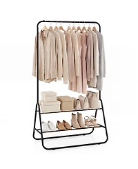 Costway Heavy Duty Clothes Rack Metal Garment with Hanging Rod and Storage Shelves