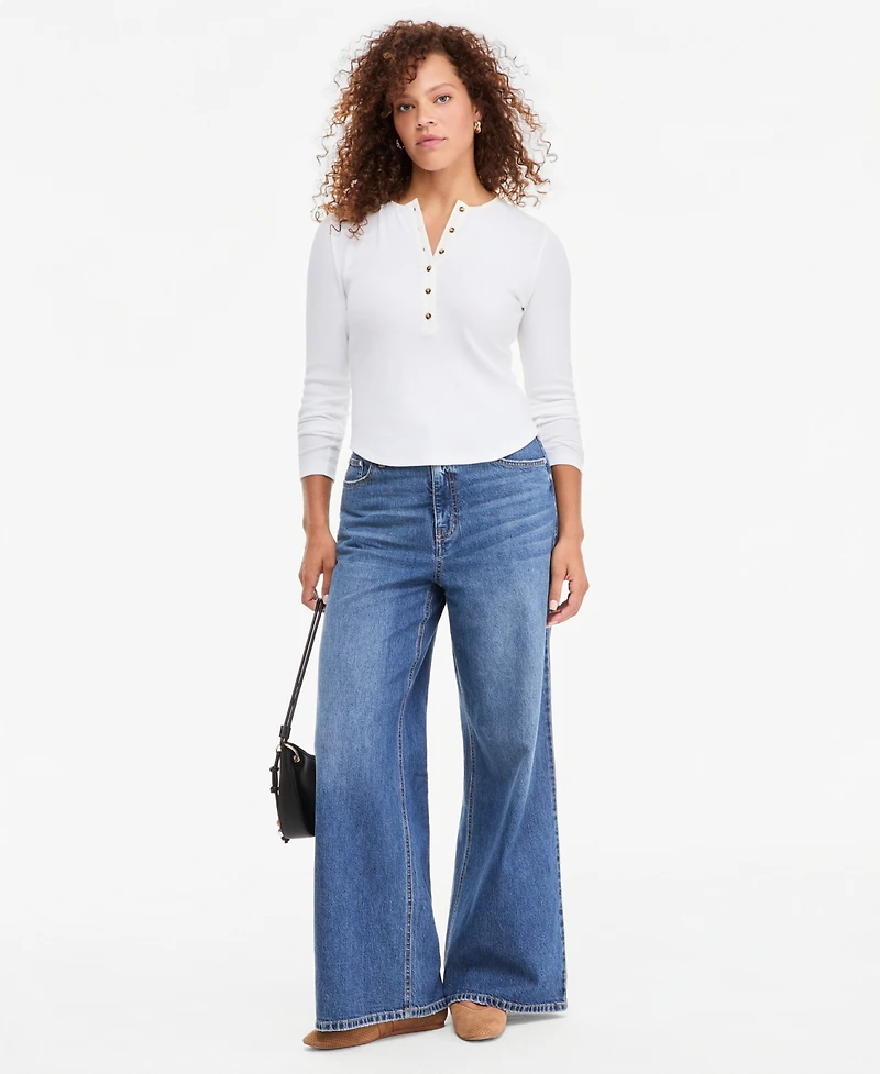 On 34th Women's Long Sleeve Ribbed Henley Top, Macy's Exclusive