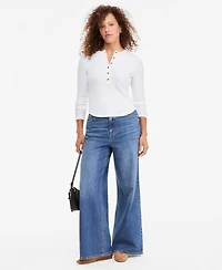 On 34th Women's Long Sleeve Ribbed Henley Top, Macy's Exclusive