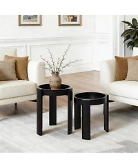 LuxenHome Black Nesting Side Tables Set of 2, Round Mdf End Tables for Living Room, Painted Finish