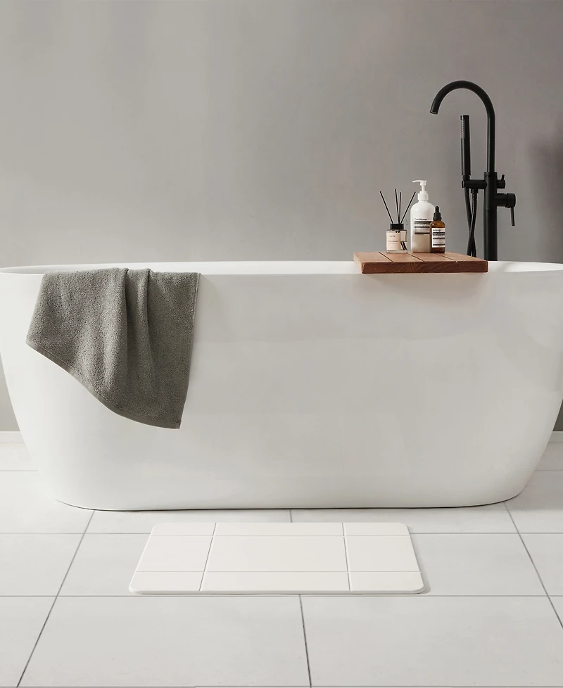 Vcny Home Carved Grid Diatomite Stone Bath Mat, 16" x 24"