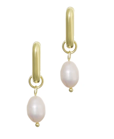 Adornia Gold Natural Freshwater Imitation Pearl Detachable Rectangle Huggie Hoops