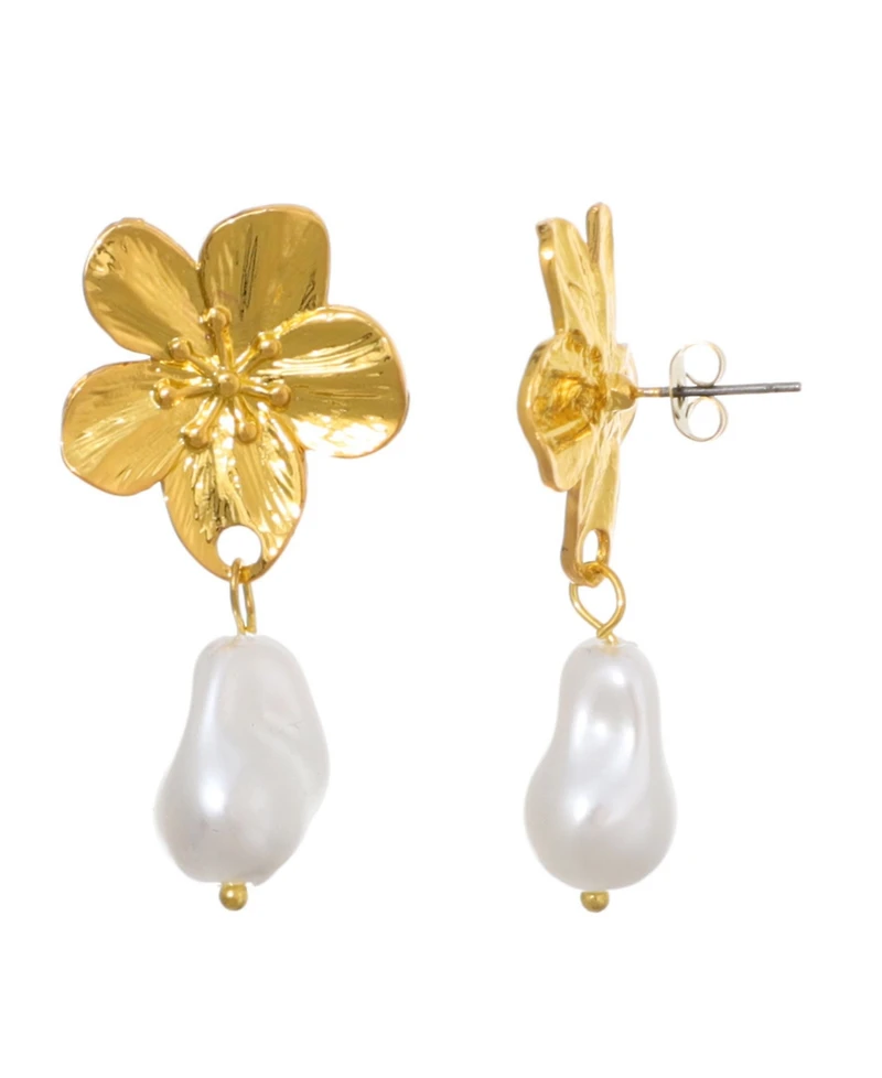 Adornia Tarnish Resistant Gold Imitation Pearl Statement Flower Drop Earrings