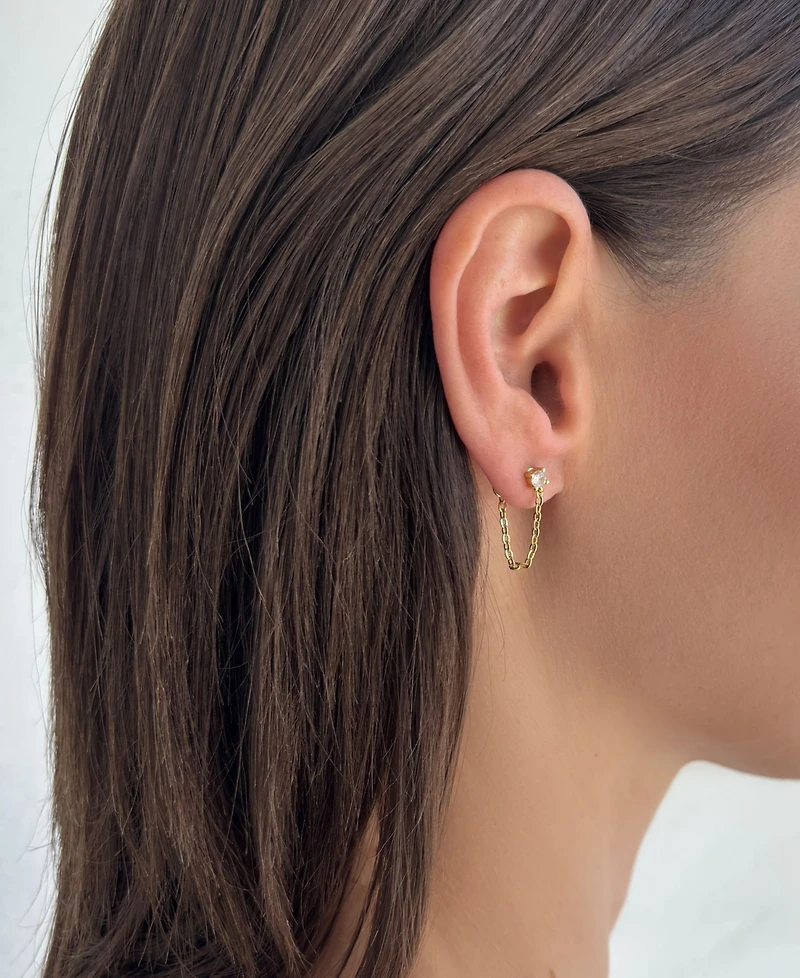 Adornia Gold Cubic Zirconia Huggie Hoop and Chain Wrap Earrings 2-Piece Set