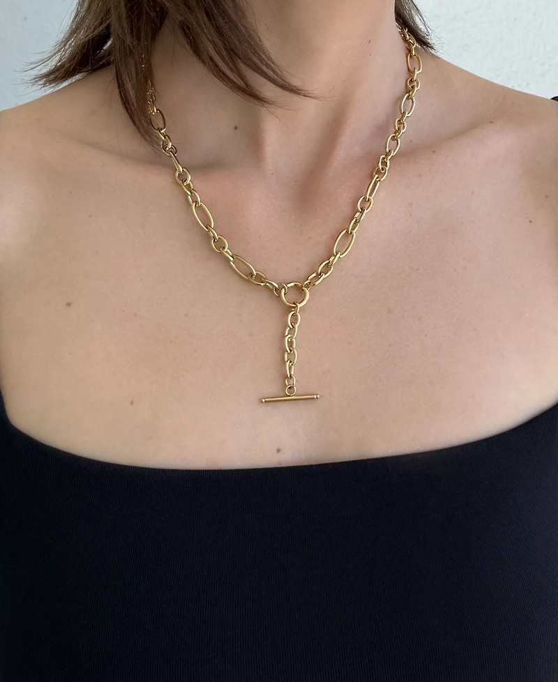 Adornia Tarnish Resistant Gold Mixed Link Y-Necklace