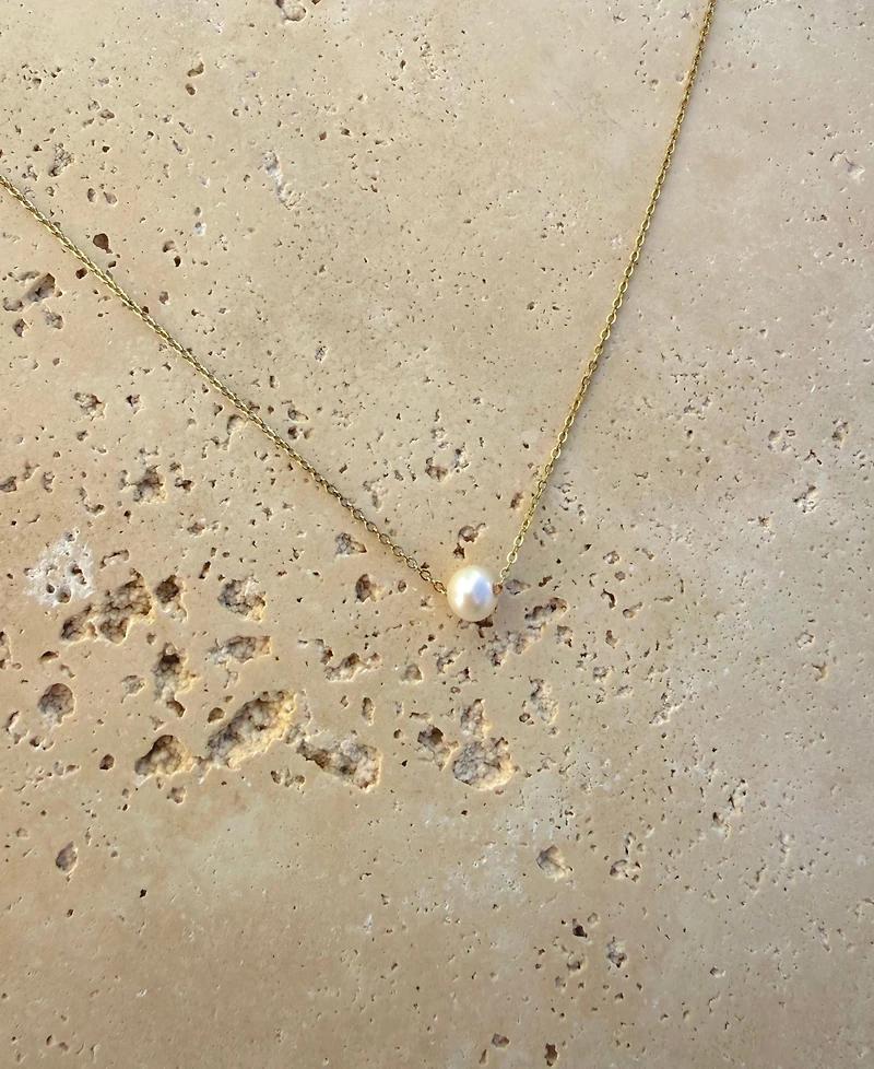Adornia Tarnish Resistant Gold 6mm Natural Freshwater Imitation Pearl Sliding Pendant Necklace