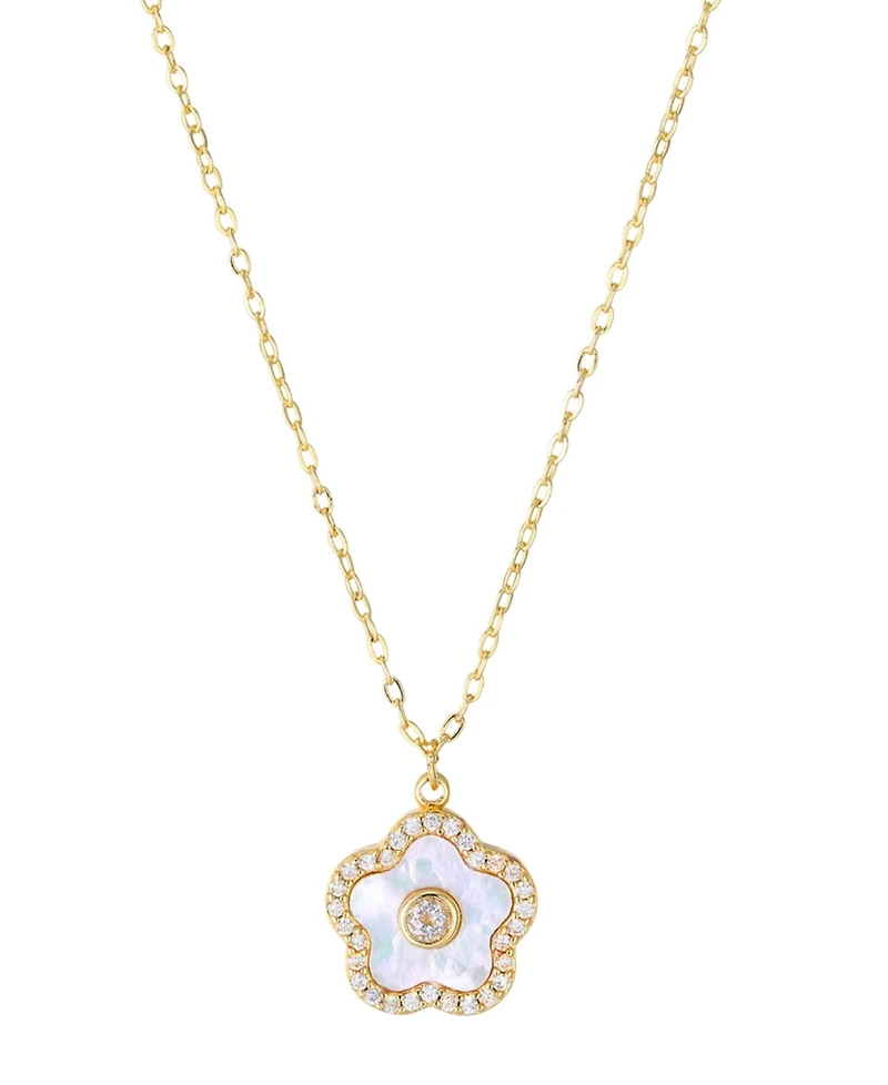 Adornia Gold Imitation Pearl Flower Center Stone Pendant Necklace