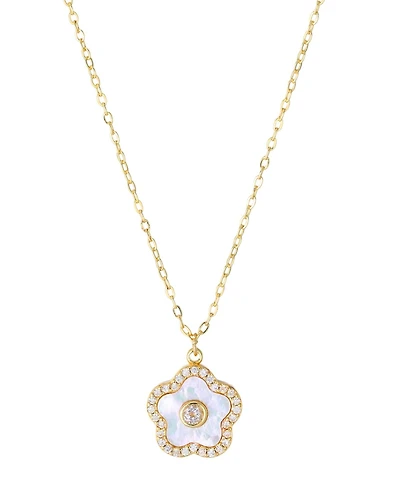 Adornia Gold Imitation Pearl Flower Center Stone Pendant Necklace