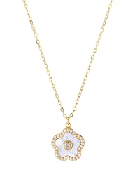 Adornia Gold Imitation Pearl Flower Center Stone Pendant Necklace