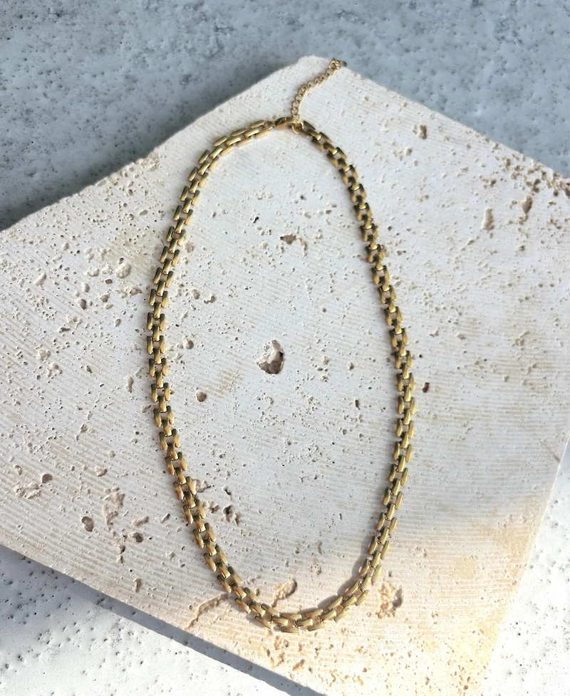 Adornia Tarnish Resistant Gold Grid Chain Necklace