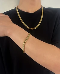 Adornia Men's Tarnish Resistant Gold 7mm Cuban Chain Bracelet