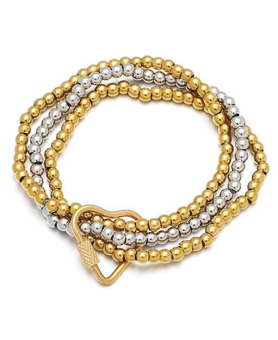 Adornia Tarnish Resistant Gold and Silver Bead Bracelet with Heart Lock Set