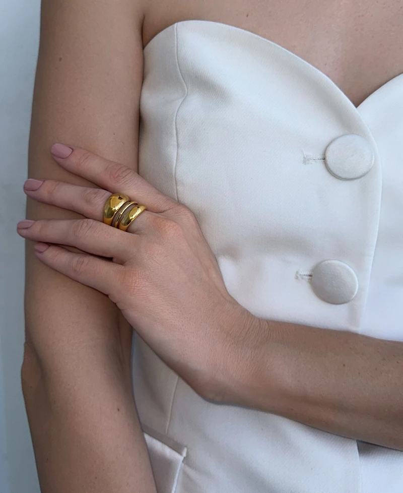Adornia Tarnish Resistant Gold Chunky Dome Ring Set