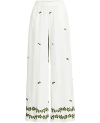 Lands' End Women's Poplin High Rise Extra Wide Leg Embroidered Pants
