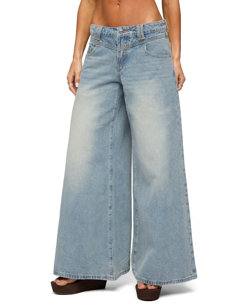 Edikted Women's Stitched Low Rise Wide Leg Jeans