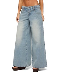 Edikted Women's Stitched Low Rise Wide Leg Jeans